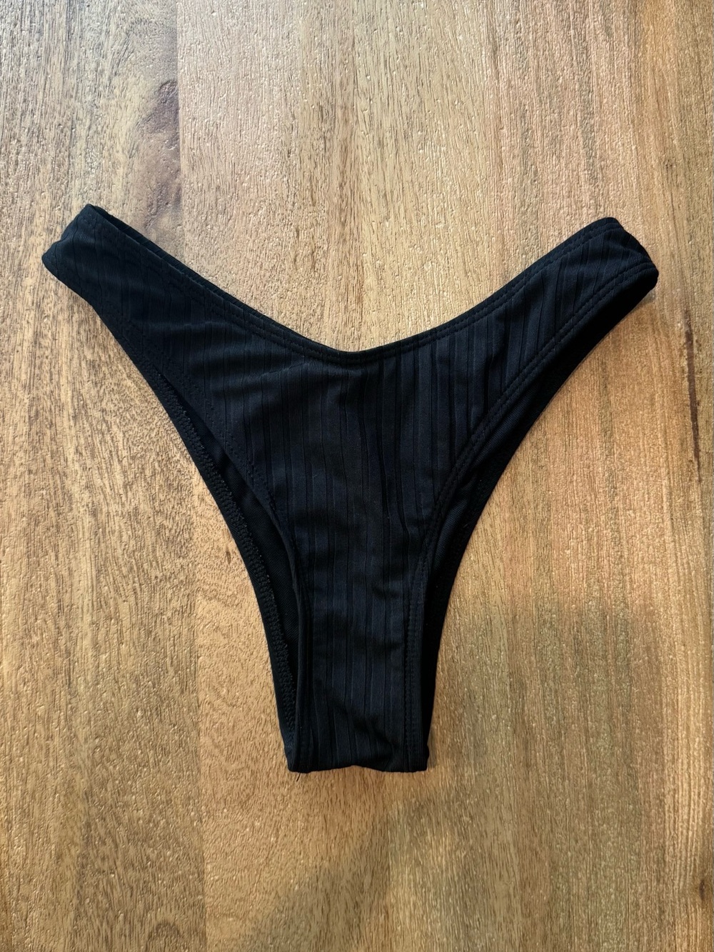 Black Ribbed High-Cut Bikini Bottom